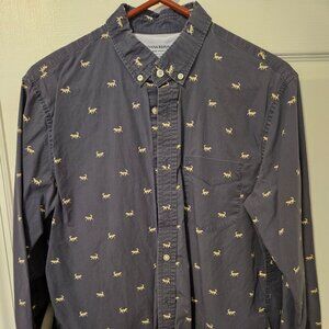 Banana Republic Medium Untucked Blue Button Down Shirt With Shiba Inu Pattern